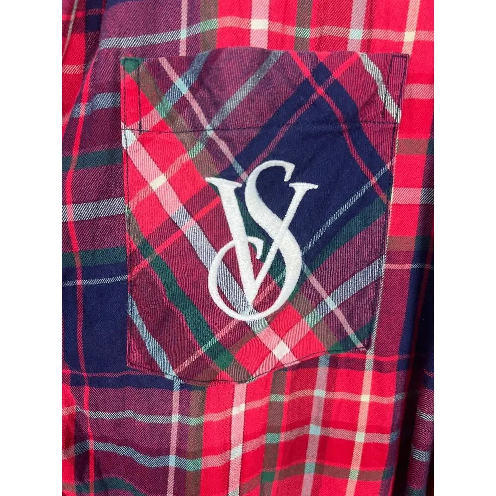 Victorias Secret Pajama Top‎ Red Plaid Size Medium PJ Lounge Wear Button Up